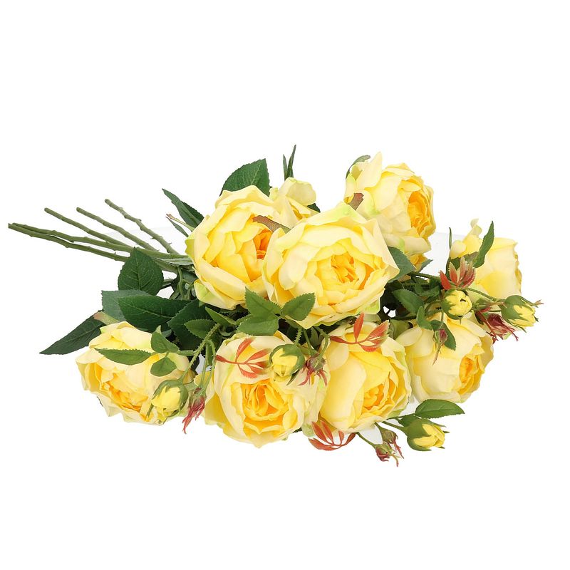 Foto van Top art kunstbloem roos ariana - 5x - geel - 73 cm - kunststof steel - decoratie bloemen - kunstbloemen