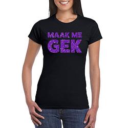 Foto van Toppers zwart maak me gek t-shirt met paarse glitter letters dames m - feestshirts