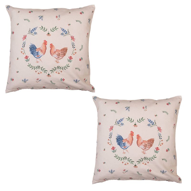 Foto van Haes deco - set van 2 sierkussenhoezen - 40x40 cm - 100% katoen - chicken and rooster