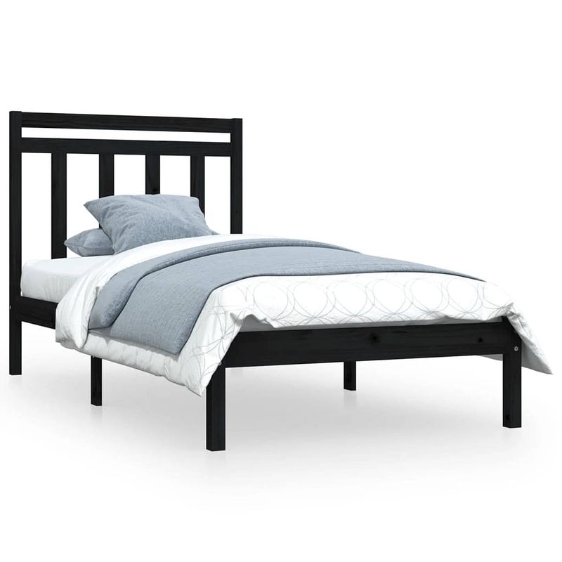 Foto van The living store classic bedframe - massief grenenhout - 205.5 x 105.5 x 31 cm - zwart