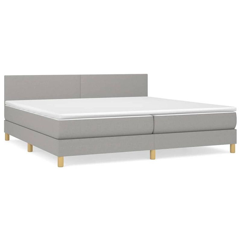 Foto van The living store boxspringbed - - bed - 203 x 200 x 78/88 cm - lichtgrijs - pocketvering matras - middelharde