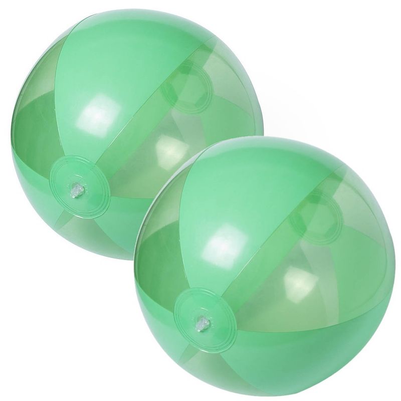 Foto van 2x stuks opblaasbare strandballen plastic groen 28 cm - strandballen