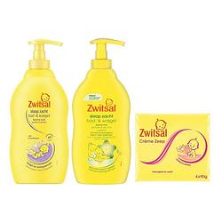 Foto van Zwitsal combinatieset: bad & wasgel lavendel + bad & wasgel eucalyptus + zeep