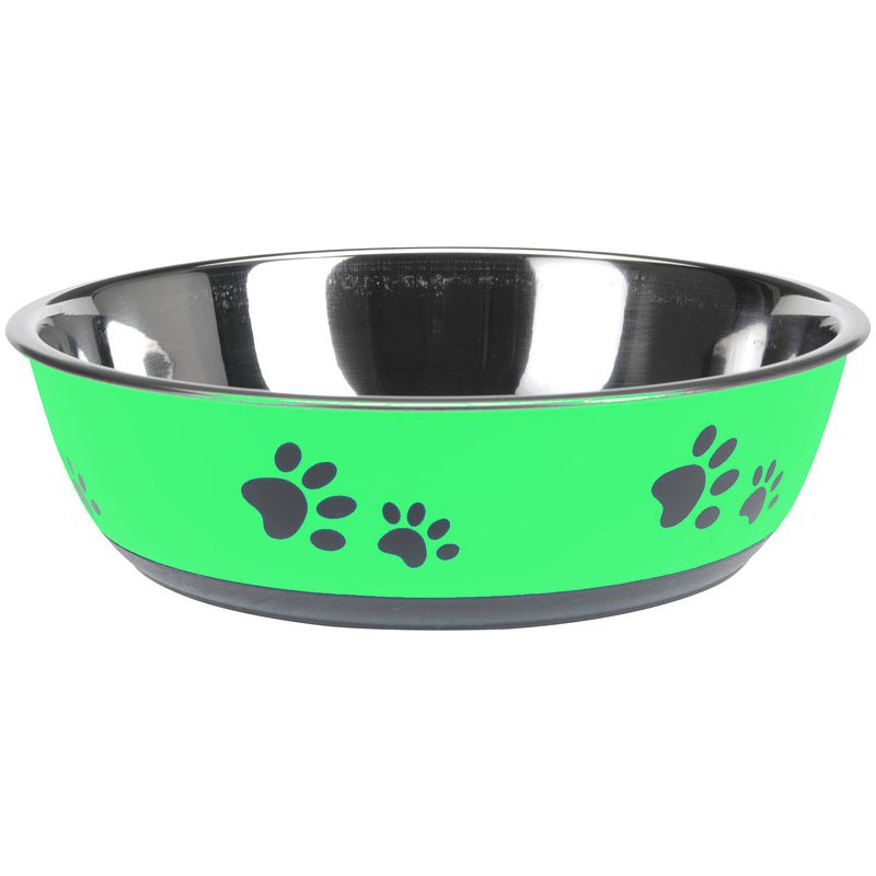 Foto van Dogs collection hondenvoer- en drinkbak anti-slip 22 cm rvs groen