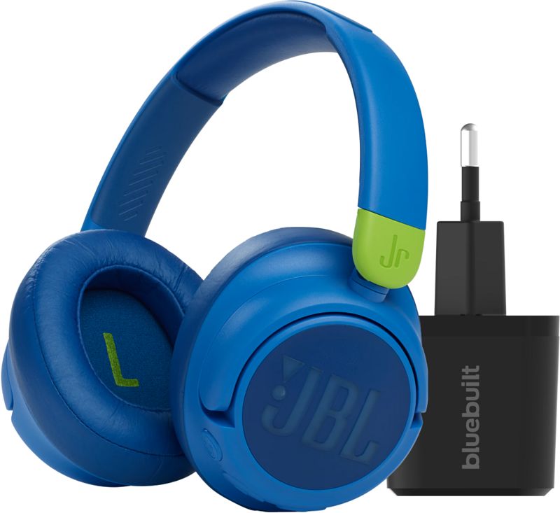 Foto van Jbl jr460nc blauw + bluebuilt quick charge oplader met usb a