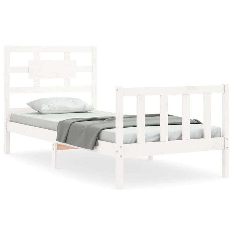 Foto van The living store bedframe massief grenenhout - wit - 205.5 x 95.5 x 100 cm - multiplex lattenbodem