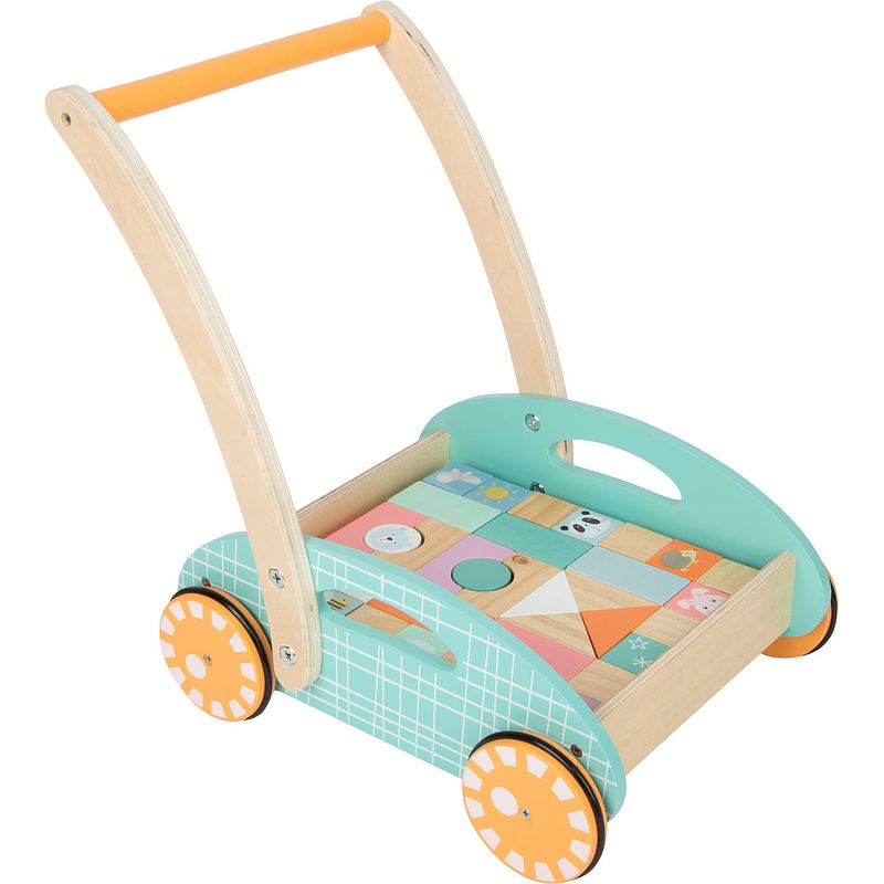 Foto van Small foot loopwagen auto junior 36 cm hout/staal blauw/oranje