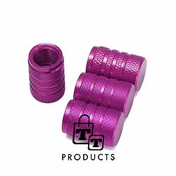 Foto van Tt-products ventieldoppen 3-rings purple aluminium 4 stuks paars - auto ventieldop - ventieldopjes