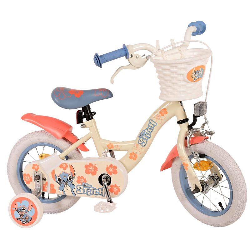 Foto van Disney stitch kinderfiets - meisjes - 12 inch - crème koraal blauw