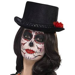 Foto van Halloween - day of the dead hoge verkleed hoed zwart - verkleedhoofddeksels