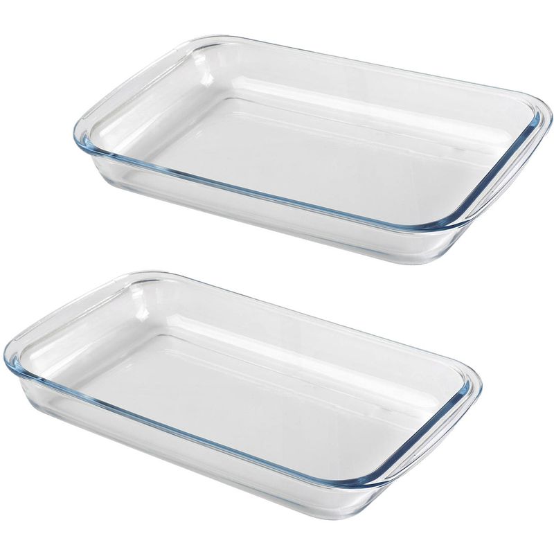 Foto van Chef traiteur ovenschaal van borosilicaat glas - 2x - rechthoek - 2.2 liter - 35 x 20 x 5 cm - ovenschalen