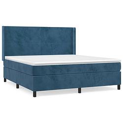 Foto van The living store boxspringbed donkerblauw fluweel 160x200 - verstelbaar hoofdbord - pocketvering matras - middelharde