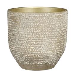 Foto van Plantenpot/bloempot carrie terracotta champagne met flakes patroon - d24/h22 cm - plantenpotten