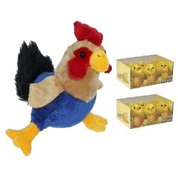Foto van Pluche kippen/hanen knuffel van 20 cm met 12x stuks mini kuikentjes 3,5 cm - feestdecoratievoorwerp