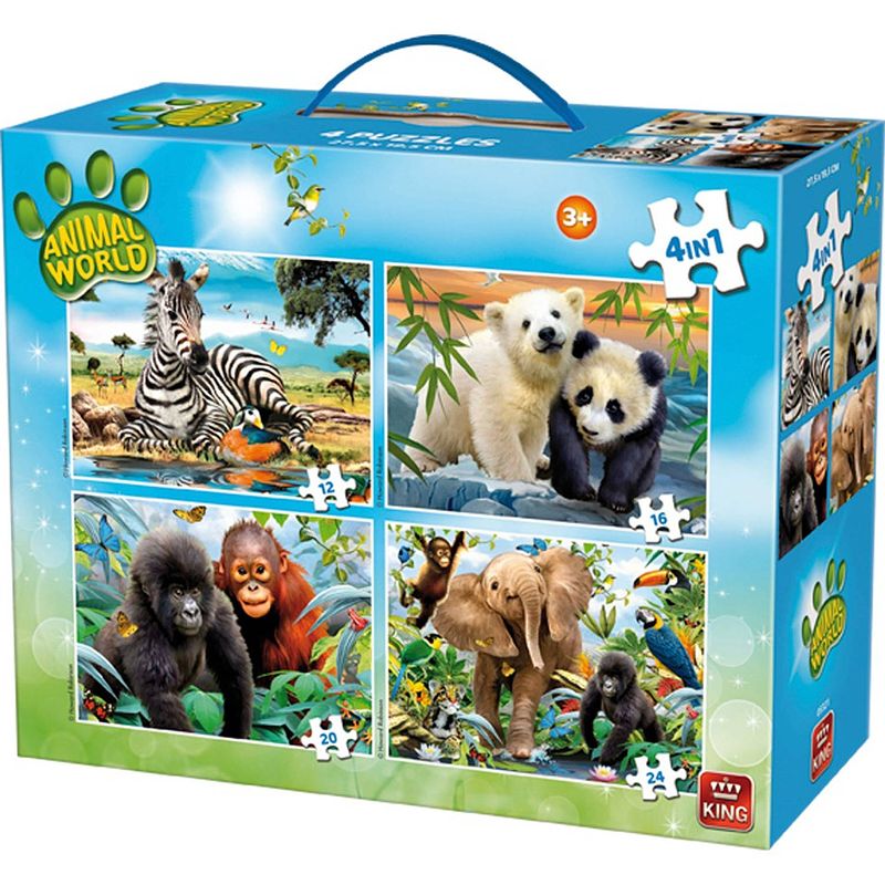 Foto van King puzzel 4-in-1 animal world - 12 + 16 + 20 + 24 stukjes