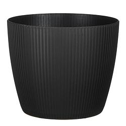 Foto van Plantenpot/bloempot kunststof zwart ribbels patroon - d22/h22 cm - plantenpotten