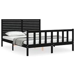 Foto van The living store bedframe - massief grenenhout - zwart - 205.5 x 165.5 x 100 cm - multiplex lattenbodem