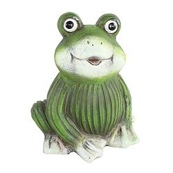 Foto van Tuinbeeld kikker zittend - kunststeen - h10 cm - groen - decoratie dieren - tuinbeelden