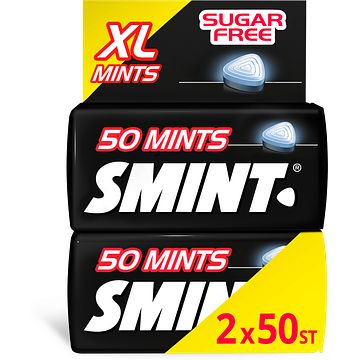 Foto van Smint xl blackmint pepermunt suikervrij 2 blikjes 50 stuks drop keelpastille bij jumbo