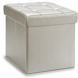 Foto van Giftdecor poef square box - hocker - opbergbox - zilvergrijs - polyester/mdf - 31 x 31 cm - opvouwbaar - poefs
