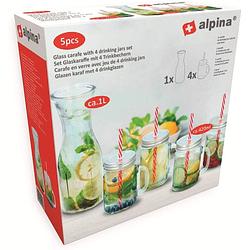 Foto van Alpina drinkset - karaf, 4 glazen met deksel en rietje