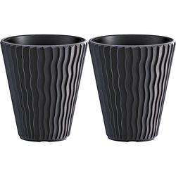 Foto van Prosperplast plantenpot/bloempot sand waves - 2x - buiten/binnen - kunststof - antraciet - d30 x h33 cm - plantenpotten