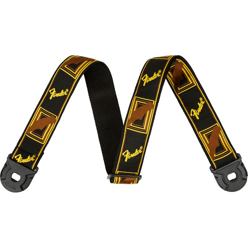 Foto van Fender quick grip locking end strap black yellow brown gitaarband