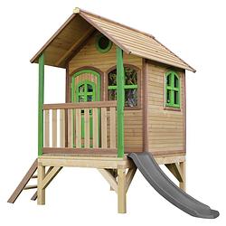 Foto van Axi tom speelhuis op palen & grijze glijbaan speelhuisje voor de tuin / buiten in bruin & groen van fsc hout