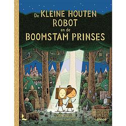 Foto van De kleine houten robot en de boomstam prinses