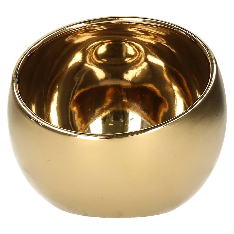 Foto van Luxe theelichthouder/kaarsenhouder - goud - keramiek - d10 x h9 cm - waxinelichtjeshouders