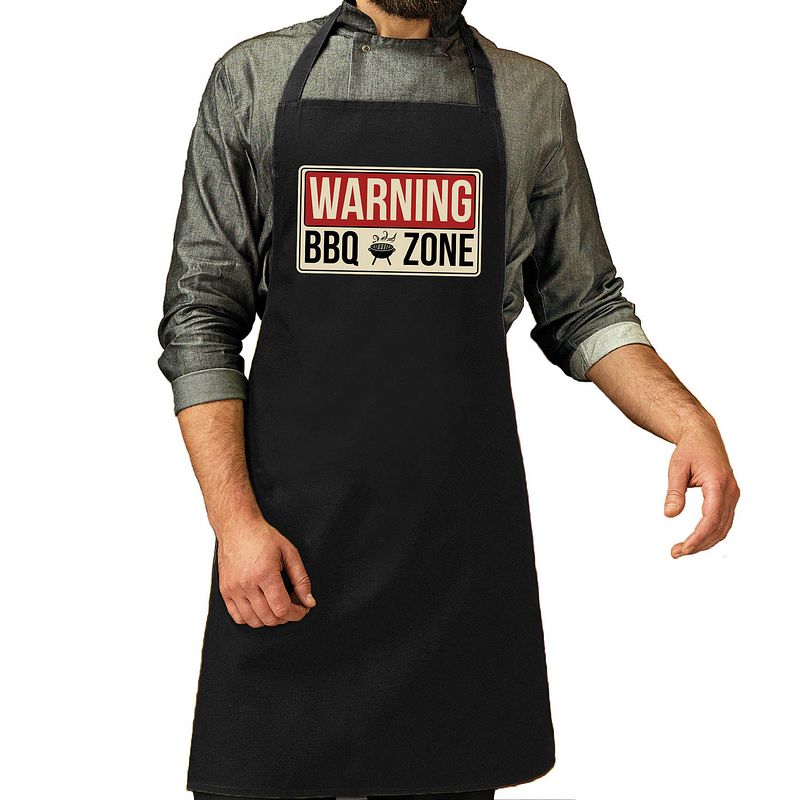 Foto van Schort warning bbq zone zwart voor heren - feestschorten