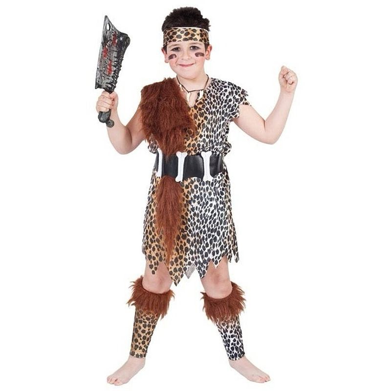 Foto van Holbewoner prehistory thema kostuum voor kinderen 130-140 (10-12 jaar) - carnavalskostuums