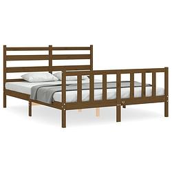 Foto van The living store bedframe massief grenenhout - 206x155.5x100 cm - honingbruin