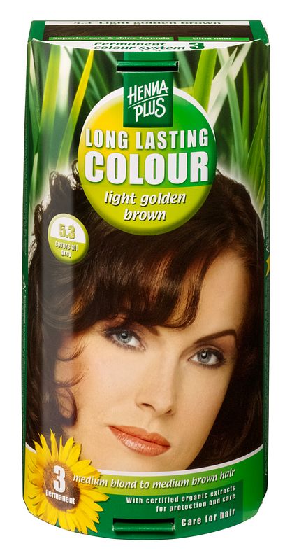 Foto van Hennaplus 5.3 light golden brown long lasting colours 100ml