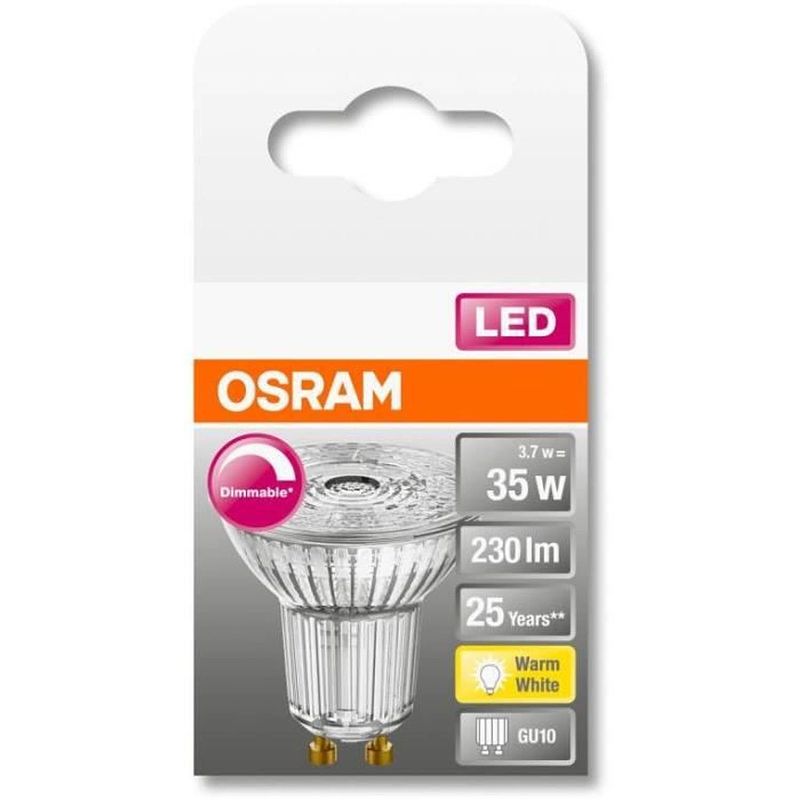 Foto van Osram spot par16 led 36 ° variabel glas - 3,7w equivalent 35w gu10 - warm wit