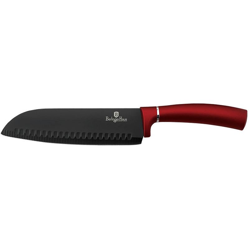 Foto van Berlinger haus keukenmes burgundy santoku 18 cm rvs zwart/rood