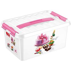 Foto van Q-line fun baking opbergbox -6l - met handgreep - wit/roze