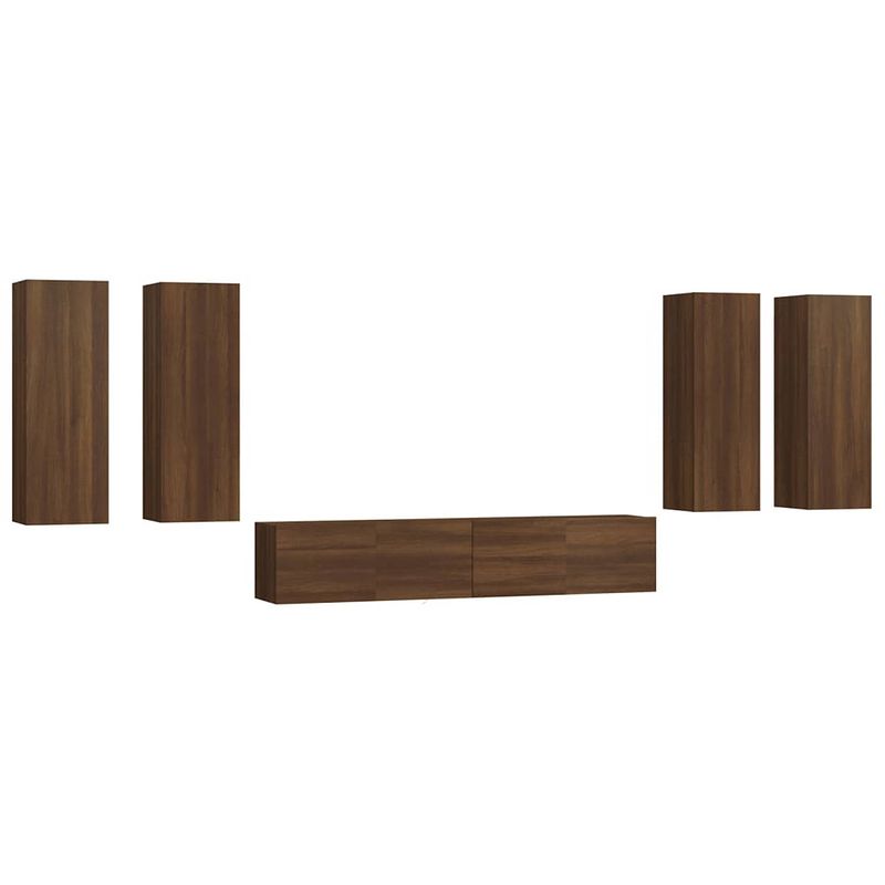 Foto van The living store tv meubel set - hout - 80x30x30cm - bruineiken