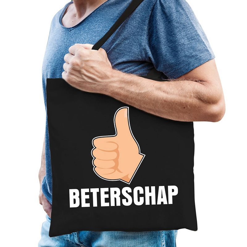 Foto van Cadeautas beterschap zwart katoen voor heren - feest boodschappentassen