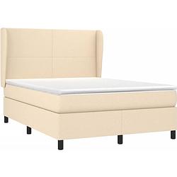 Foto van The living store boxspringbed - crème - 203x147x118/128 cm - pocketvering matras - middelharde ondersteuning -