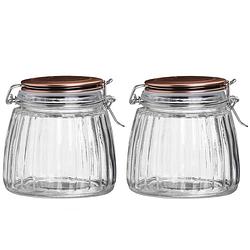 Foto van Urban living weckpot/inmaakpot - 2x - 1l - glas - met beugelsluiting - koperen deksel - weckpotten