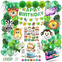 Foto van Fissaly® 127 stuks jungle thema party verjaardag versiering xxl set - safari decoratie kinderfeestje - ballonnen