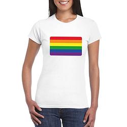Foto van Gay pride/ lgbt shirt regenboog vlag wit dames 2xl - feestshirts