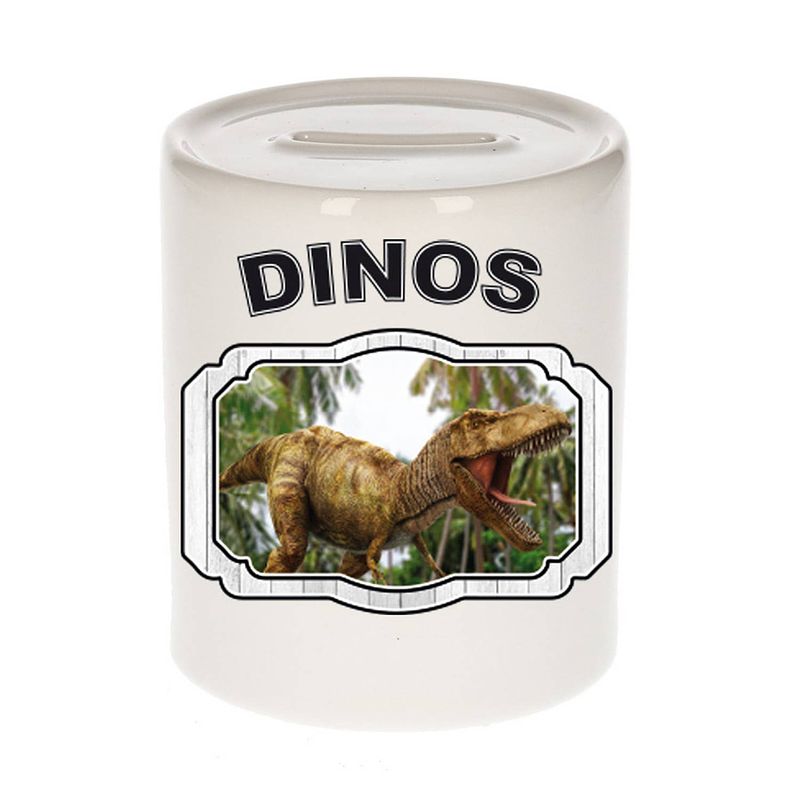 Foto van Dieren brullende t-rex dinosaurus spaarpot - dinosaurs/ dinosaurussen spaarpotten kinderen 9 cm - spaarpotten