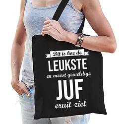 Foto van Leukste juf kado tas voor verjaardag van een lerares zwart dames - feest boodschappentassen