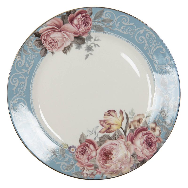 Foto van Clayre & eef servies dinerbord ø 26*2 cm blauw, wit porselein bloemen eetbord blauw eetbord