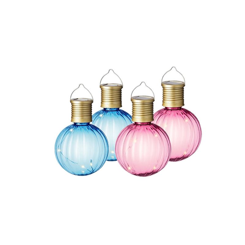 Foto van Set van 10x stuks buiten led roze en blauwe lampion solar verlichting 11 cm - lampionnen