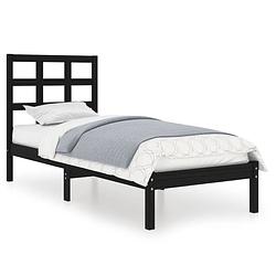 Foto van The living store bedframe grenenhout - 195.5 x 80.5 x 31 cm - zwart