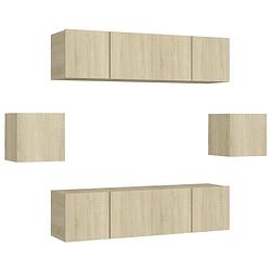 Foto van The living store televisiewandmeubelset - sonoma eiken - 4x 60x30x30cm + 2x 30.5x30x30cm