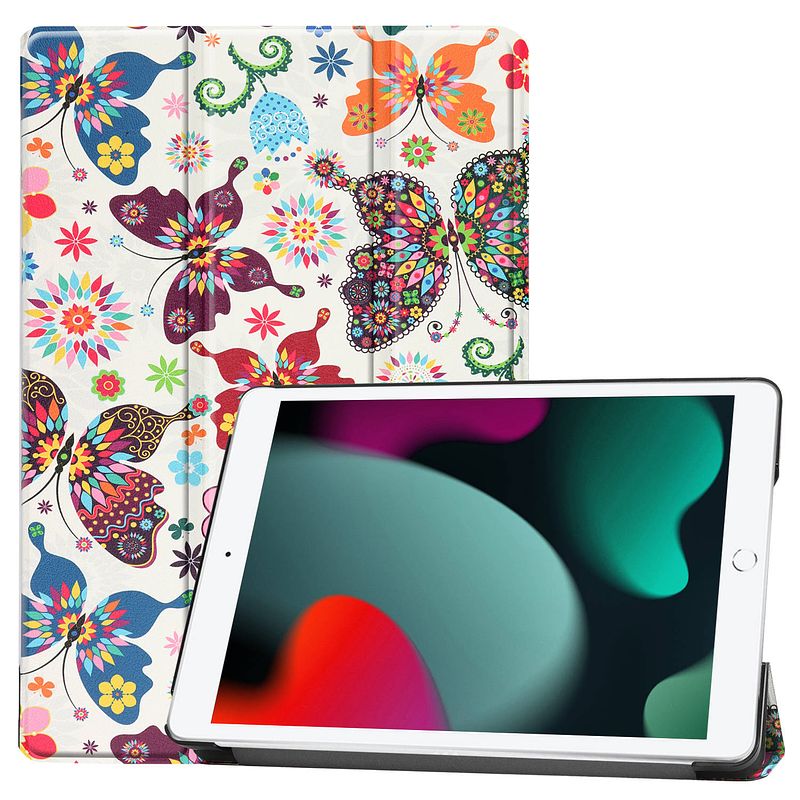 Foto van Basey ipad 10.2 2021 hoes book case hoesje - ipad 10.2 2021 hoesje hard cover case hoes - vlinder